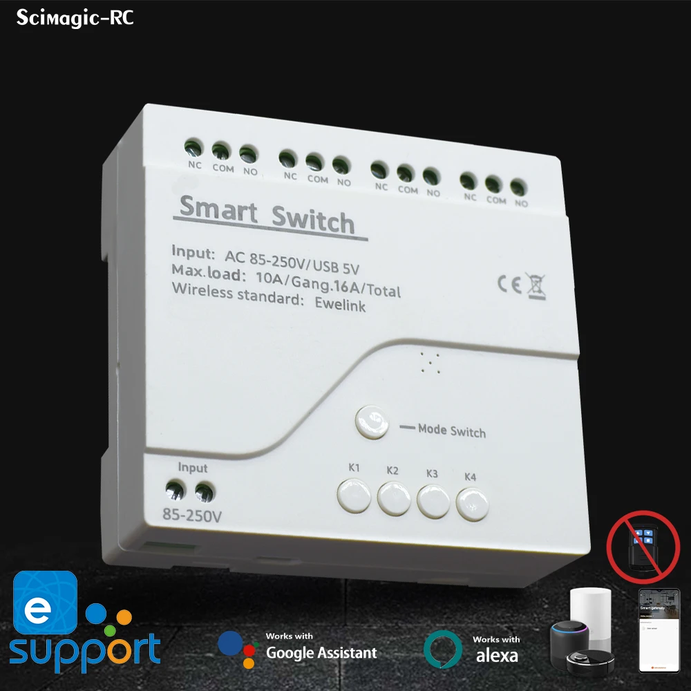 eWelink Smart Switch 1/2/4 Channel Wifi Relay Rolling Door Switch DC AC 12V 24V 220V Motor Curtain Switch Inching Self-locking