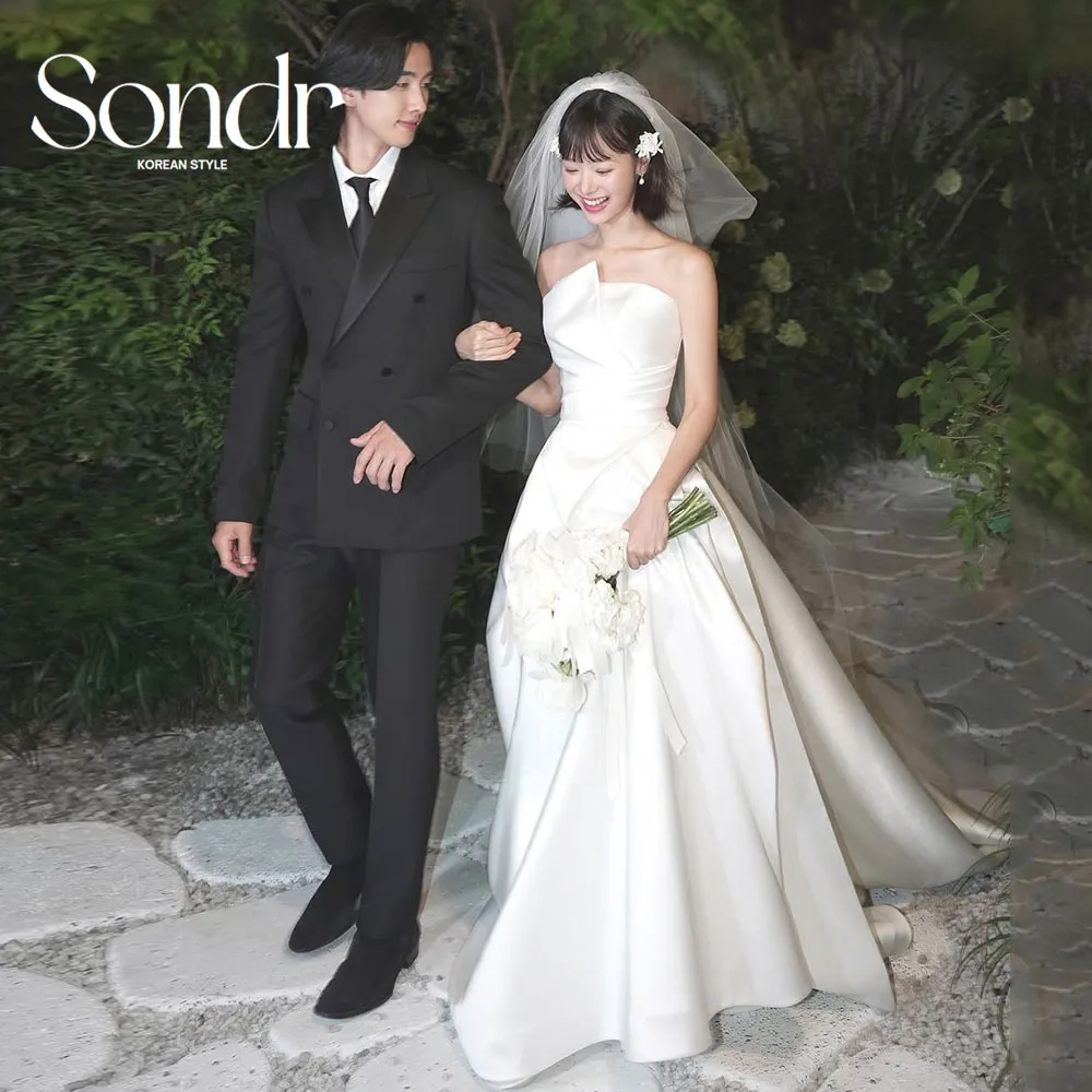 Sondr New Korean Wedding Dresses Strapless Silk Satin Bridal Gown Customized A Line Self-Wedding Dresses Photo Shoot Gown