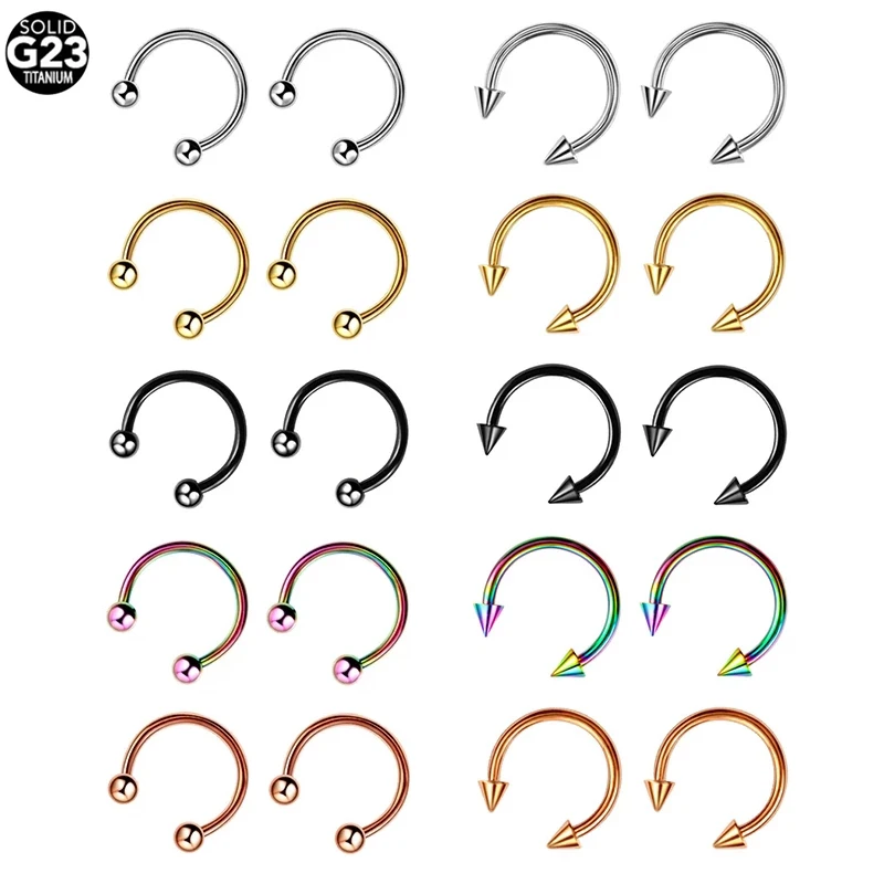 10Pcs G23 Titanium Cone Spike Horseshoe Nose Ring Externally Threaded Septum Lip Eyebrow Ring Helix Ear Piercing Body Jewelry