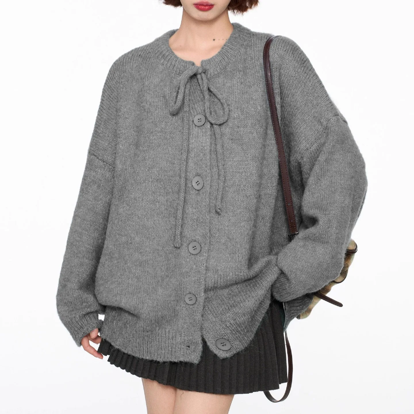 Vintage Lace-Upเสื้อกันหนาวผู้หญิงฤดูใบไม้ร่วงและฤดูหนาวหลวมสไตล์ขี้เกียจ 2025 ใหม่ถักเสื้อสเวตเตอร์ถักสําหรับผู้หญิง