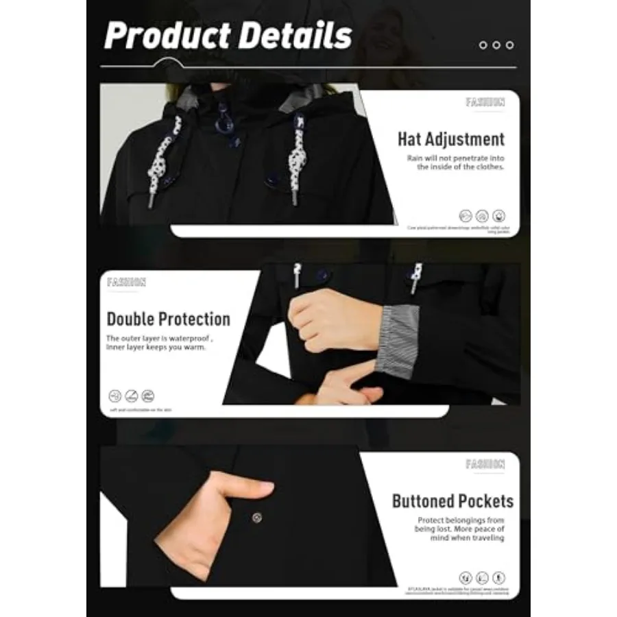Rain Jacket Women Waterproof Long Lightweight Raincoat Hooded Windbreaker Outdoor Trench Coat S-3XL view 6