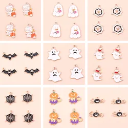 10pcs/lot Mix Enamel Halloween Ghost Pumpkin Bat Charms Pendants for Jewelry Making Women Fashion Earrings Necklaces Crafts Gift