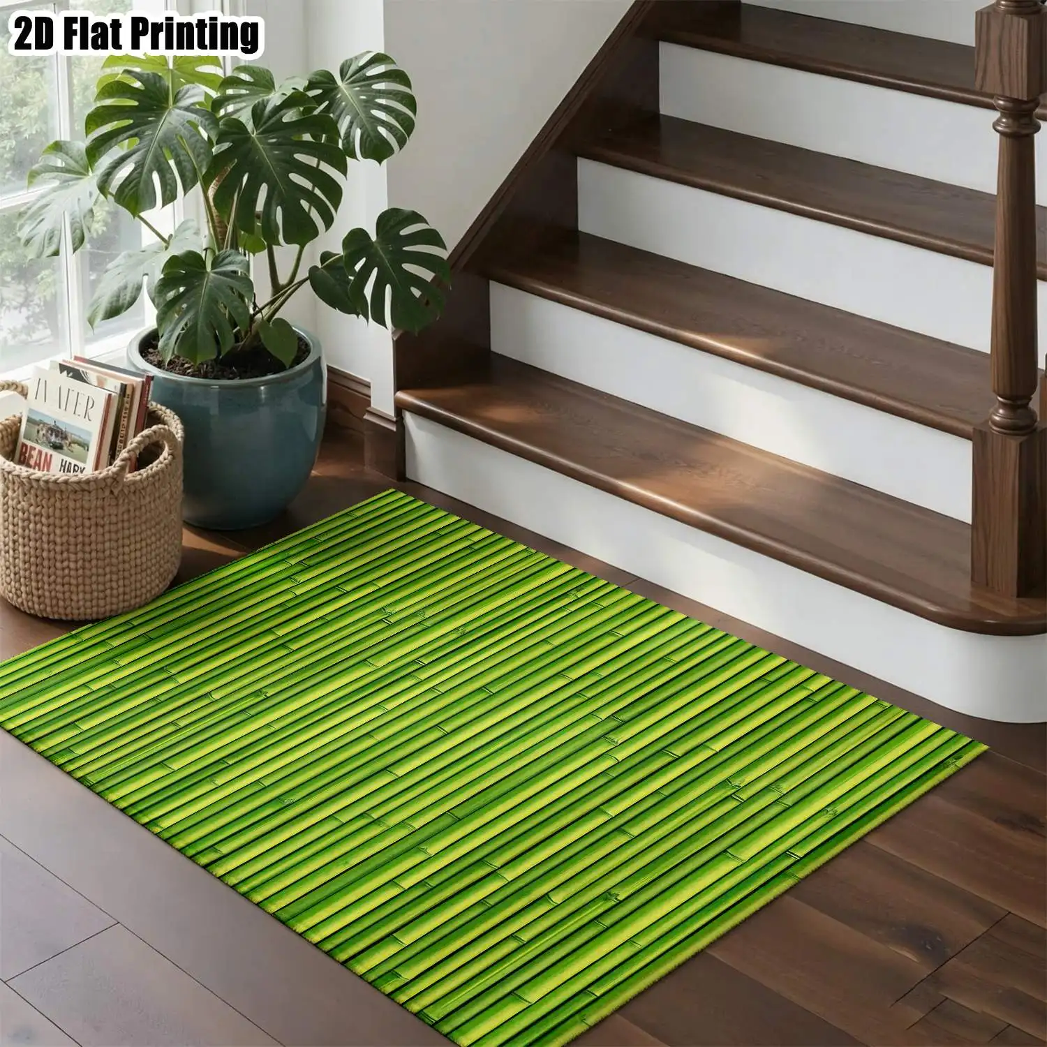 1Pc 2D Printed Bamboo Knot Pattern Nordic Carpet, Instagram-Inspired Modern Minimalist Geometric Striped Floor Mat, Machine Washable, Multi-Size, Suitable for Home Decor: Entryway, Dining Room, Foyer, Living Room, Bedroom