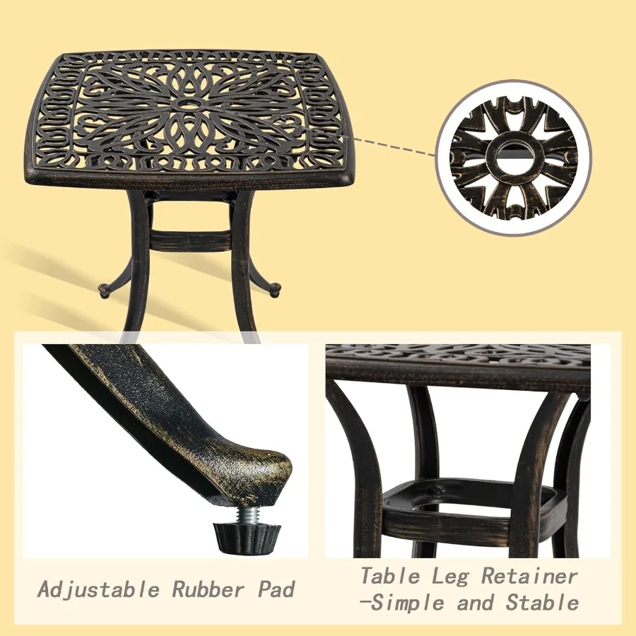 Tavolino da esterno in alluminio pressofuso per patio, cortile, piscina, compagno interno, facile manutenzione e Bron resistente agli agenti atmosferici