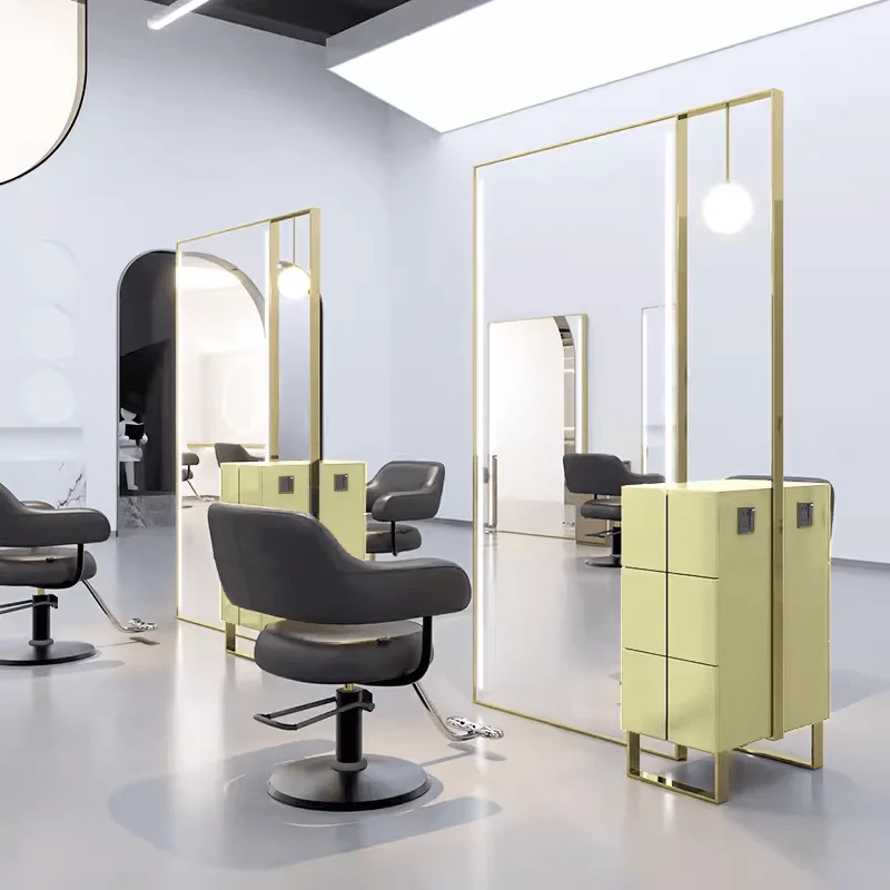 Barber shop mirror trendy hair salon special with cabinet hair cutting mirror barber shop floor mirror table double sided