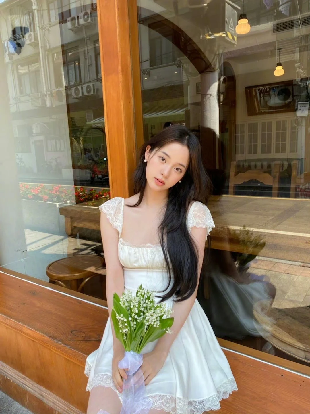 White Lace Halter Dress Short Korean Style Slim Fit Gentle Korean A-Line Skirt Breathable Fabric Low Elasticity High Waist