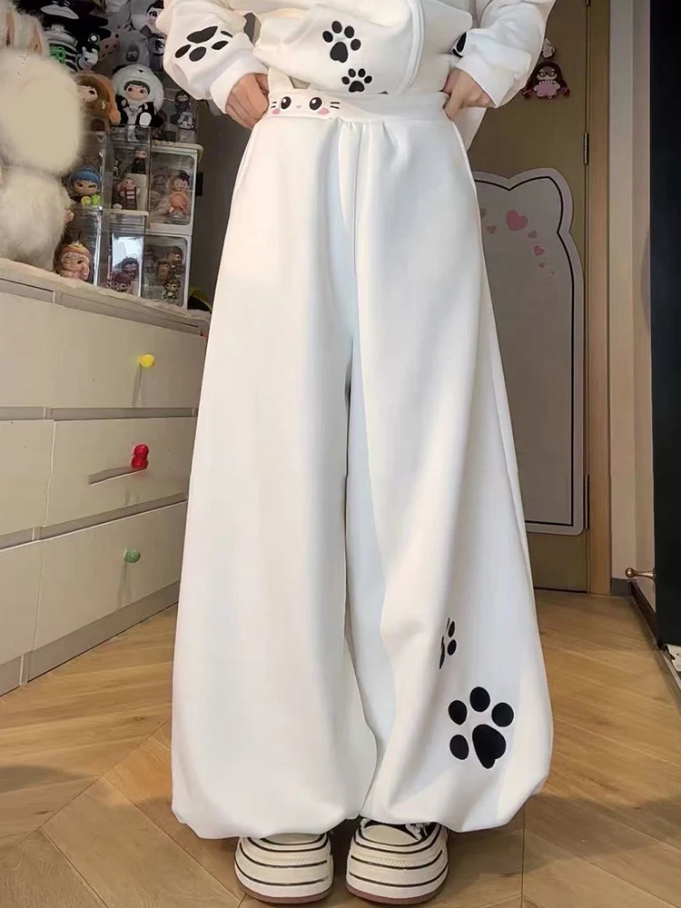 Fall Cute Sweet Bloomers Pant Women Fashion High Waist Preppy Style Kawaii Casual Trousers Loose Chic Female Cartoon Print Pants