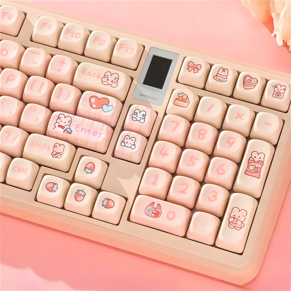 

MOA 137 Key Pink Snack Bunny Key Cap Set PBT Cute Girl Gift for MX Switch HI75 HI8 68 F99 104 64 Wooting Mechanical Keyboard