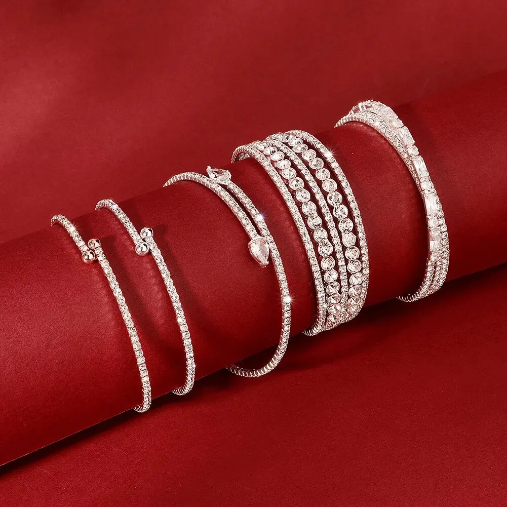 New Rhinestone Pearl Bracelet Female Senior Sense Of Hand Jewelry Elastic Bracelet Fashion Wild Wide Version Of The Open Bangles