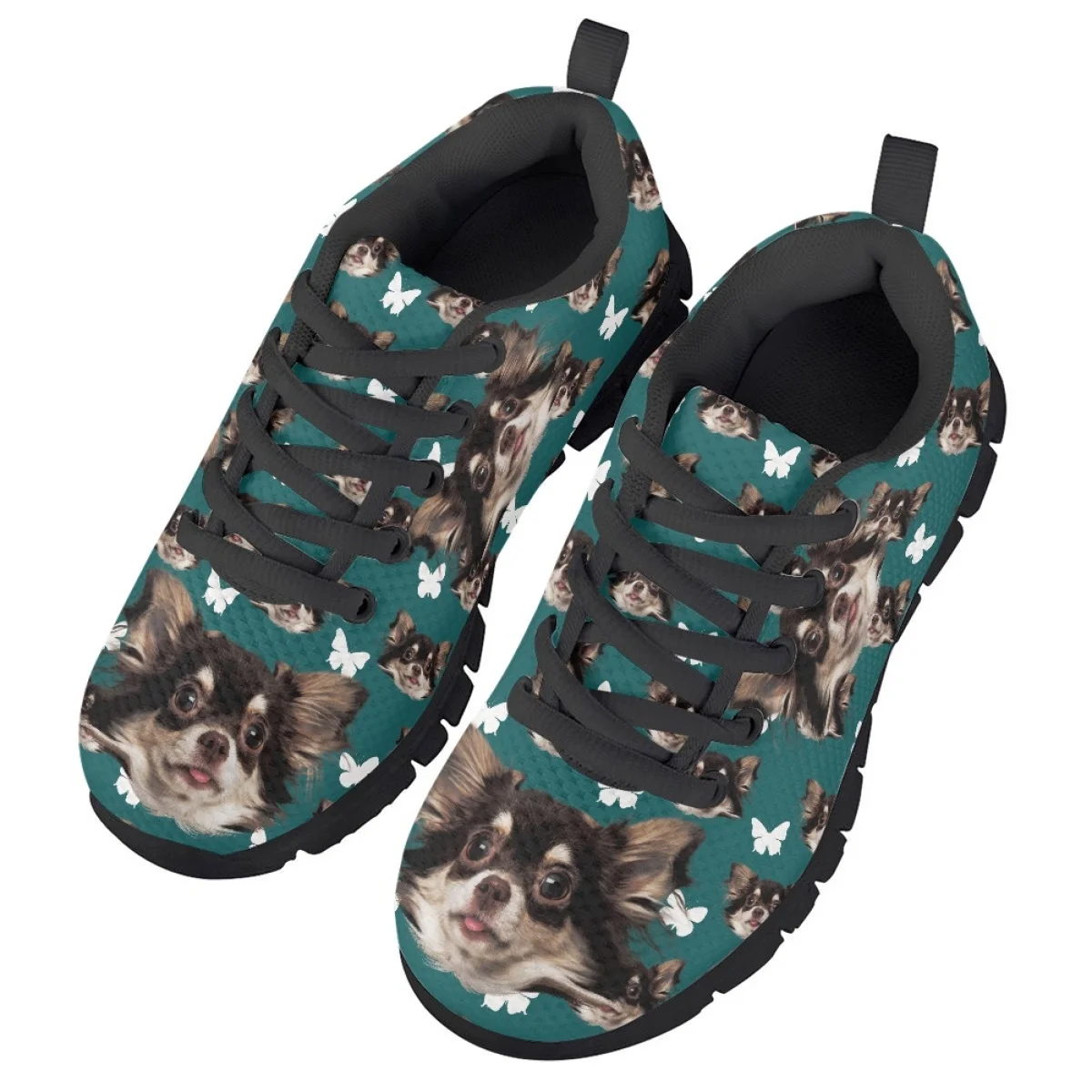 Zapatillas de deporte con estampado 3D de perro Chihuahua Kawaii para niños y niñas, zapatos planos con diseño de mariposas, calzado informal para niños