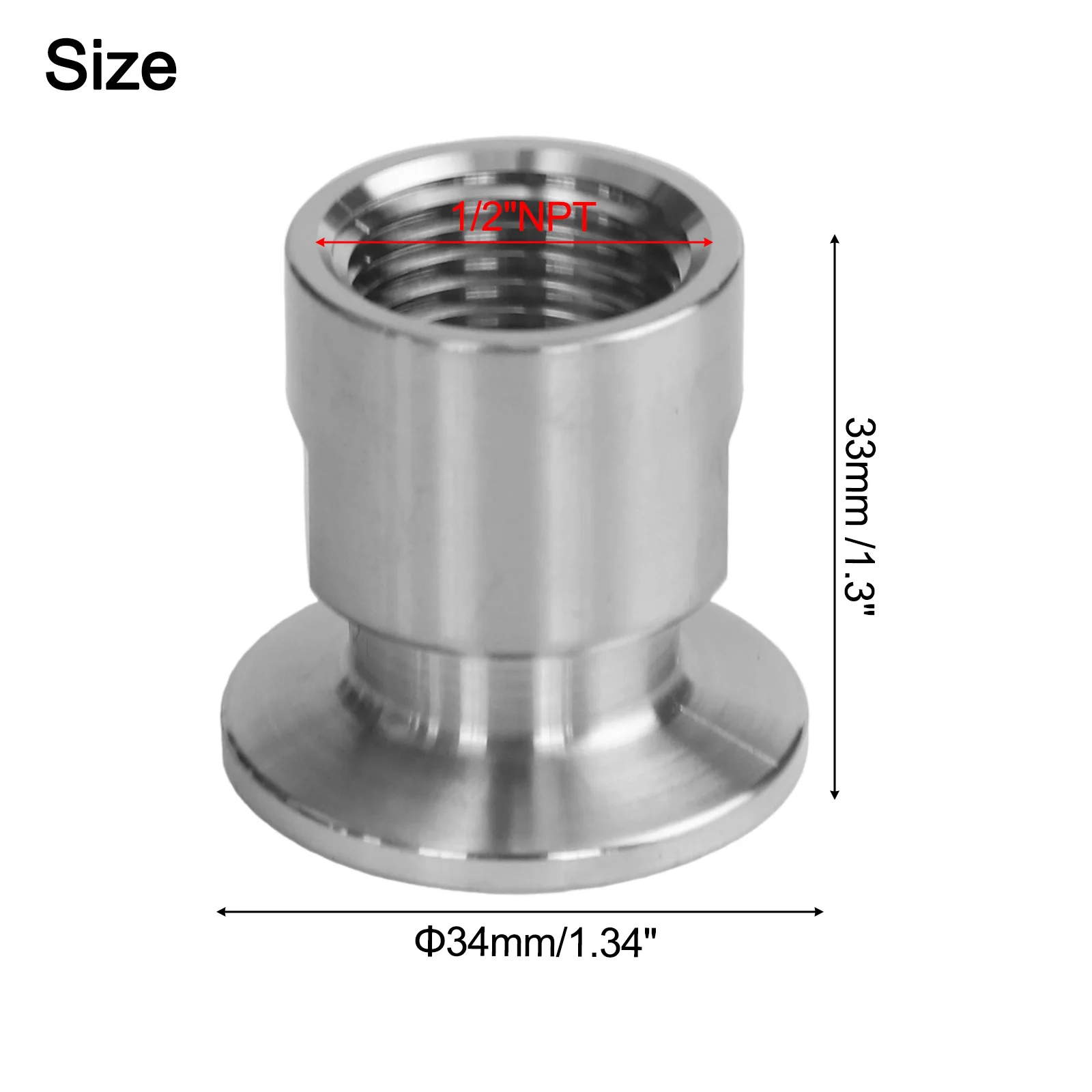 Pneumatic or Hydraulic Tri Clamp Connector Featuring a Reliable NPT Female Thread Connection in Stainless Steel