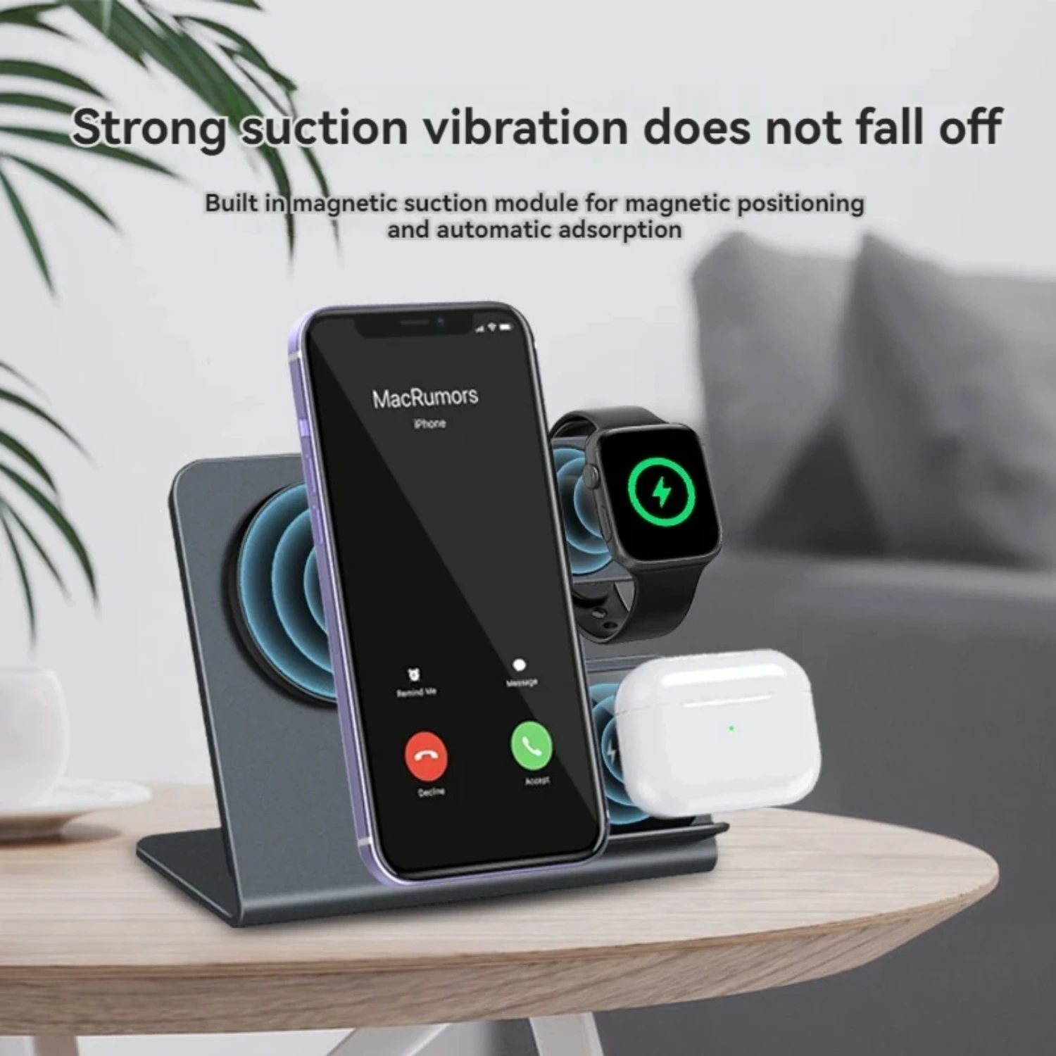 ثلاثة في واحد شاحن لاسلكي 15 وات مناسب لسماعات الهاتف وساعة AirPos للشحن اللاسلكي