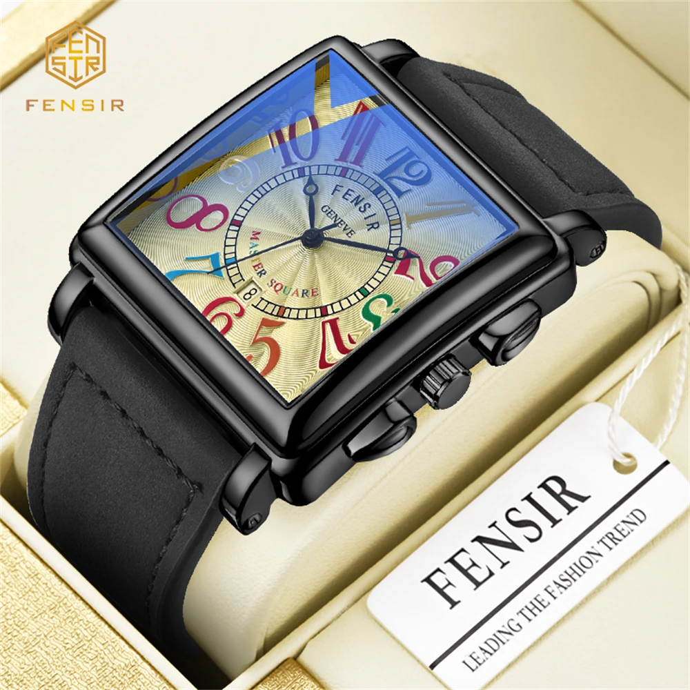 

Men's Unique Big Square Dial Calendar Watches Man Unusual Novelty Luxury Sport Quartz Watch For Men WristWatch Relogio Masculino