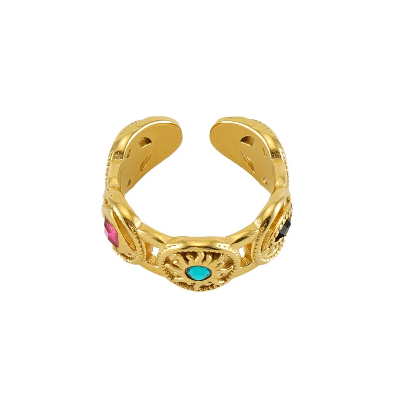 Anillo abierto de acero de titanio Vintage europeo con Turquesa chapado en oro de 18K, joyería de dedo no alérgica impermeable, regalo para mujer