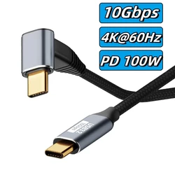 90 Degree USB C 10Gbps 4K@60Hz Data Cable Type-C QC PD 5A 100W Fast Charging Cord for Laptop Tablet Steam Deck Rog Ally VR Link