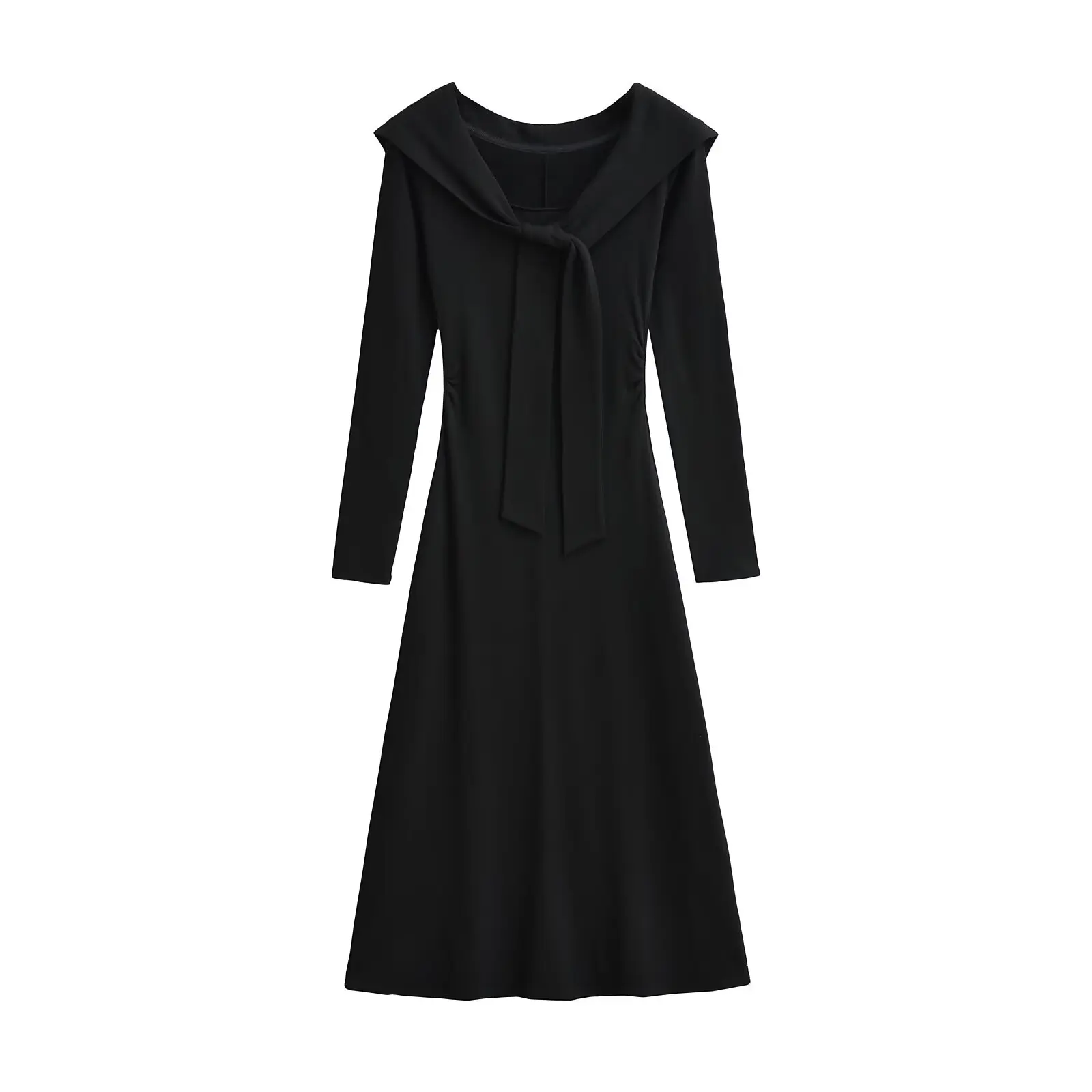 アメリカンレトロデザインショルダーラップ長袖スリムドレスプリーツウエストシンチピュアデザイアトールビッグロングスカートストリートスタイル