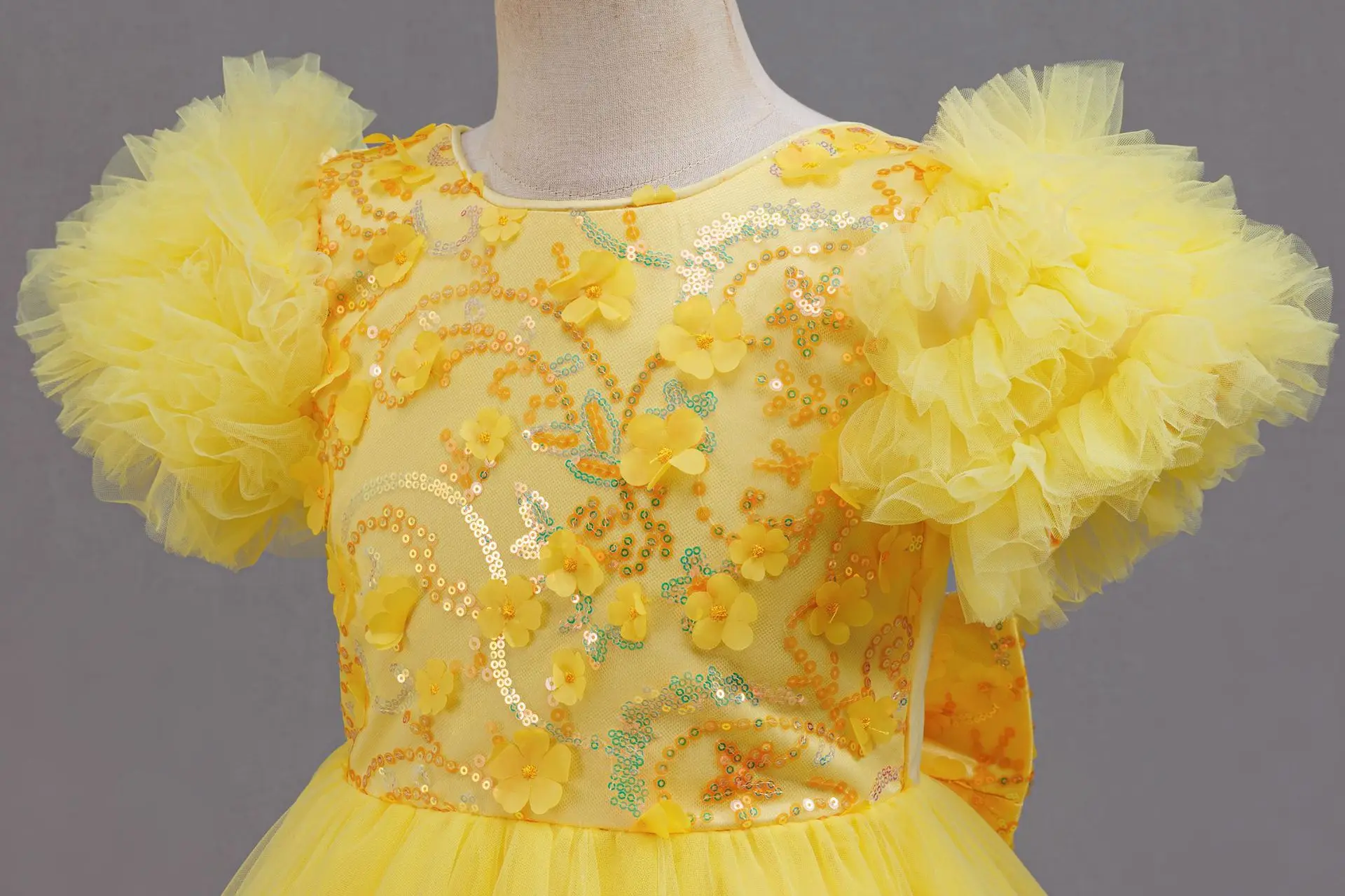 

Girl Dress for Elegant Party Girls Princess Dresses Girl's Ceremonial Clothing Ball Gown Yellow 4 to 12 Years
