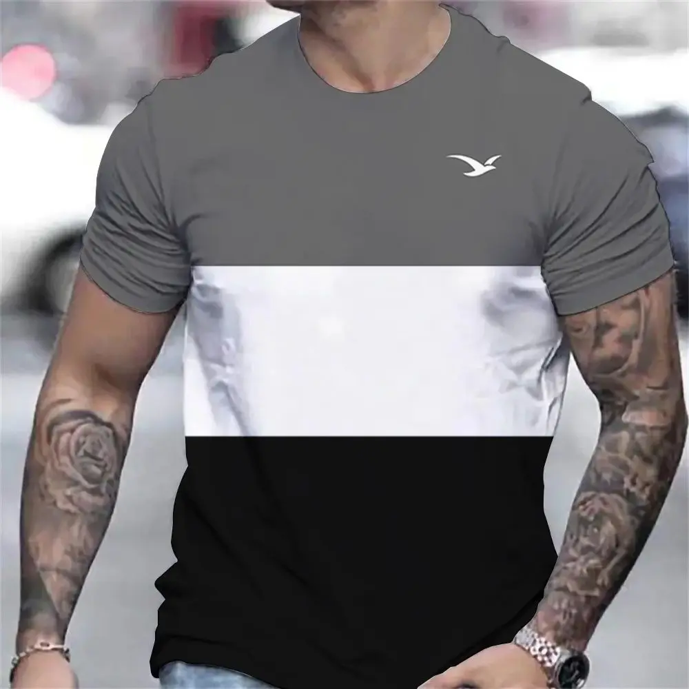 

Mens T Shirt Casual Striped Sportswear Short Sleeve Running Man Training Workout Tops O-Neck Pullover Street Tee Summer Apparel