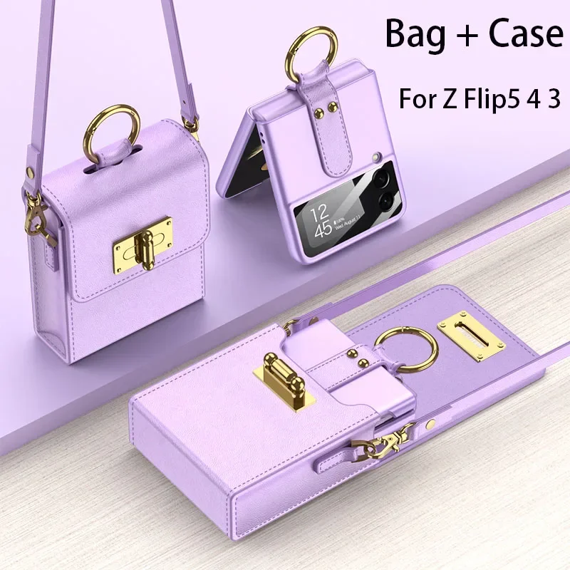 

Luxury Premium Phone Bag for Samsung Z Flip 7 FE 6 5 4 3 5G Case Slip Resistant Finger Ring Plain Galaxy Z Flip 5 Protection Bag