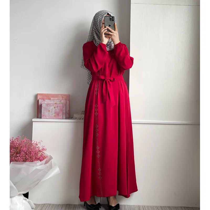 Muslim Middle East Dubai Women's Fashion Malay Long Dress Rhinestone Robe Dress