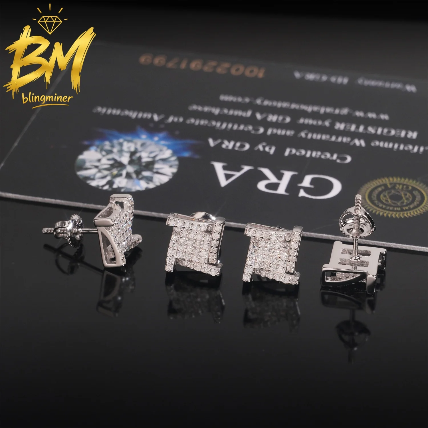 Blingminer 9mm Round VVS Moissanite Earrings For Men Women S925 Silver Ear Studs Jewelry Pass Diamonds Tester GRA Free Shipping