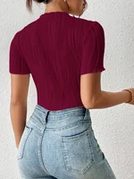 Spring/summer women's bodysuit tops short-sleeved crewneck T-shirts wavy jacquard trims stretch fabrics - Image 2
