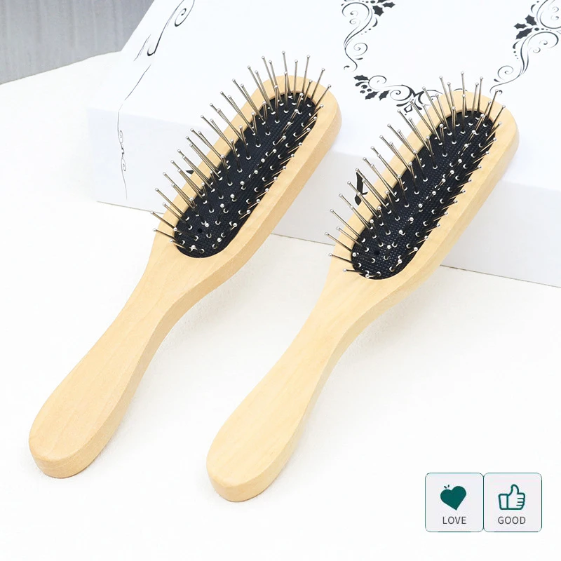 Natural Wood Comb Steel Metal Hair Brush Portable Wooden Air Cushion Comb Scalp Detangler Hair Comb Salon Styling Hair Tools