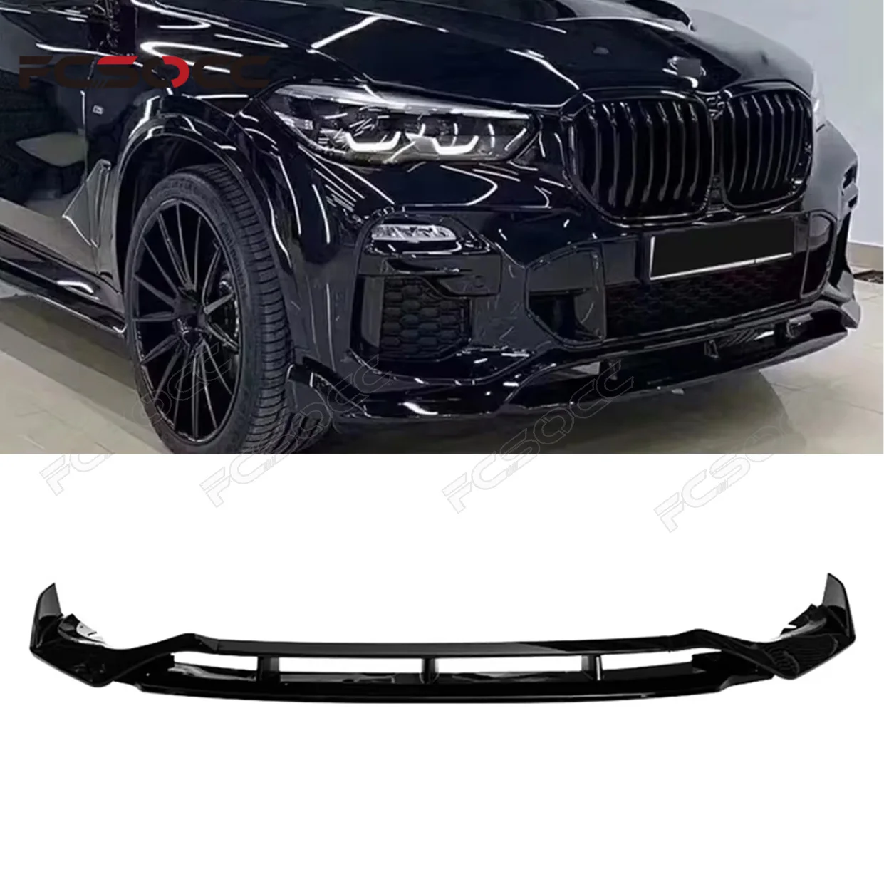 For BMW X5 G05 2018-2022 Bright Black Car Front Bumper Lip glossy black Front lip Diffuser Front Chin Spoiler Body Kit