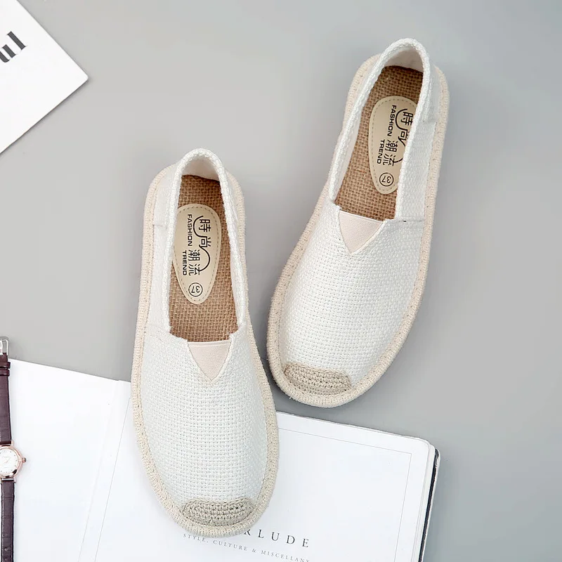 Comemore 2023 Summer Linen Flat Cloth Women Slip on Spring Shoes Ladies Soft Casual Ballet Flats Floors Loafers Free Shipping 40