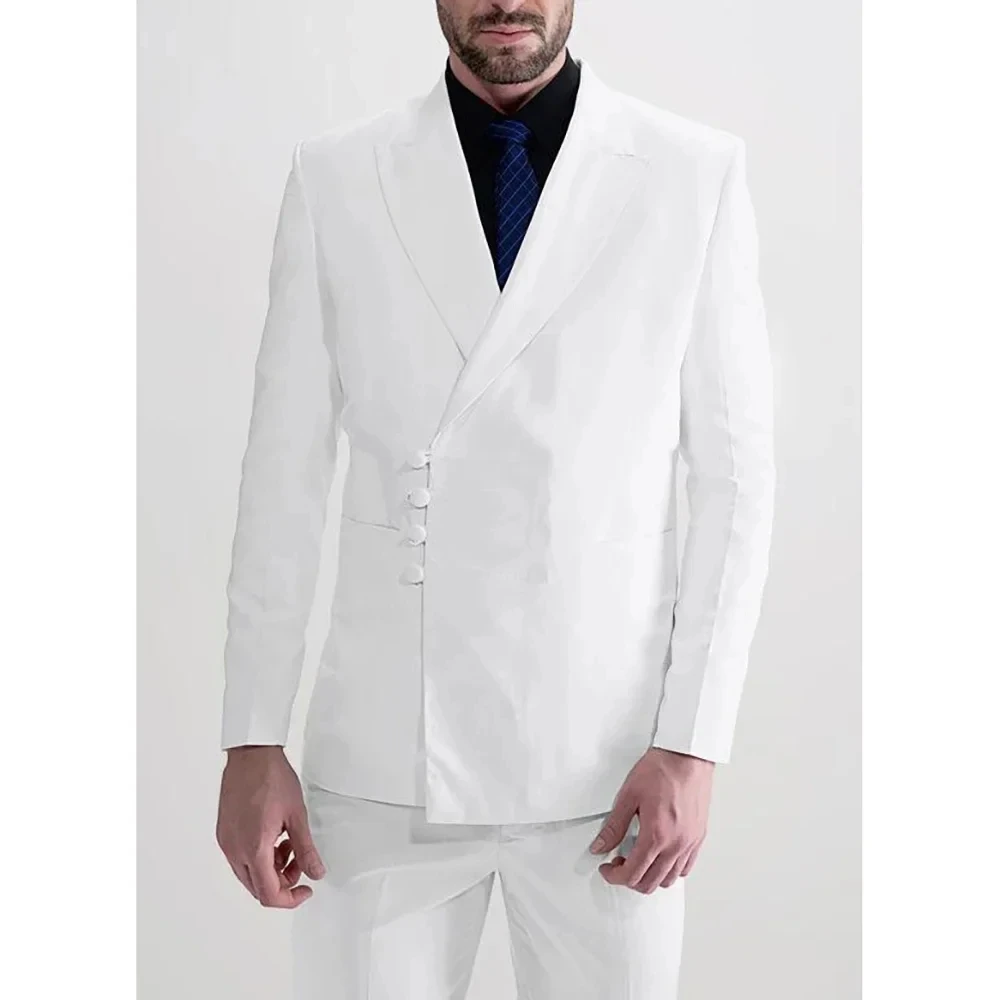 

Unique 4 Buttons Men's Suits White 2 Pieces Peaked Lapel Wedding Party Slim Male Suit Tuxedo Business Casual Daily Custom Dress