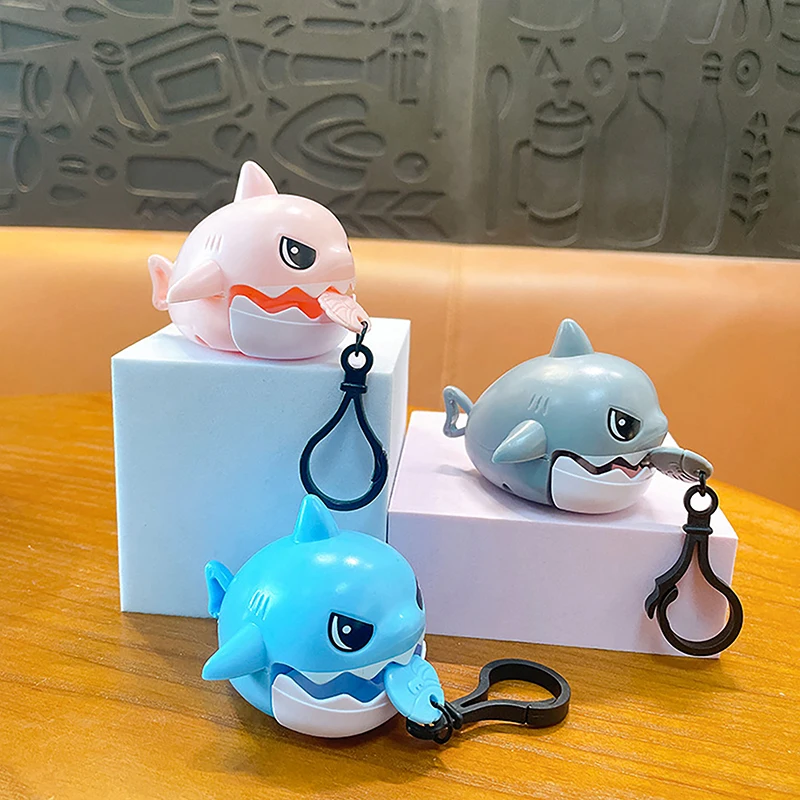 Cartoon Pull String Bite Teeth Shark Pendant Keychain For Schoolbag Hanging Decor Cute Shrink Rope Shark Eat Fish Doll Keychain