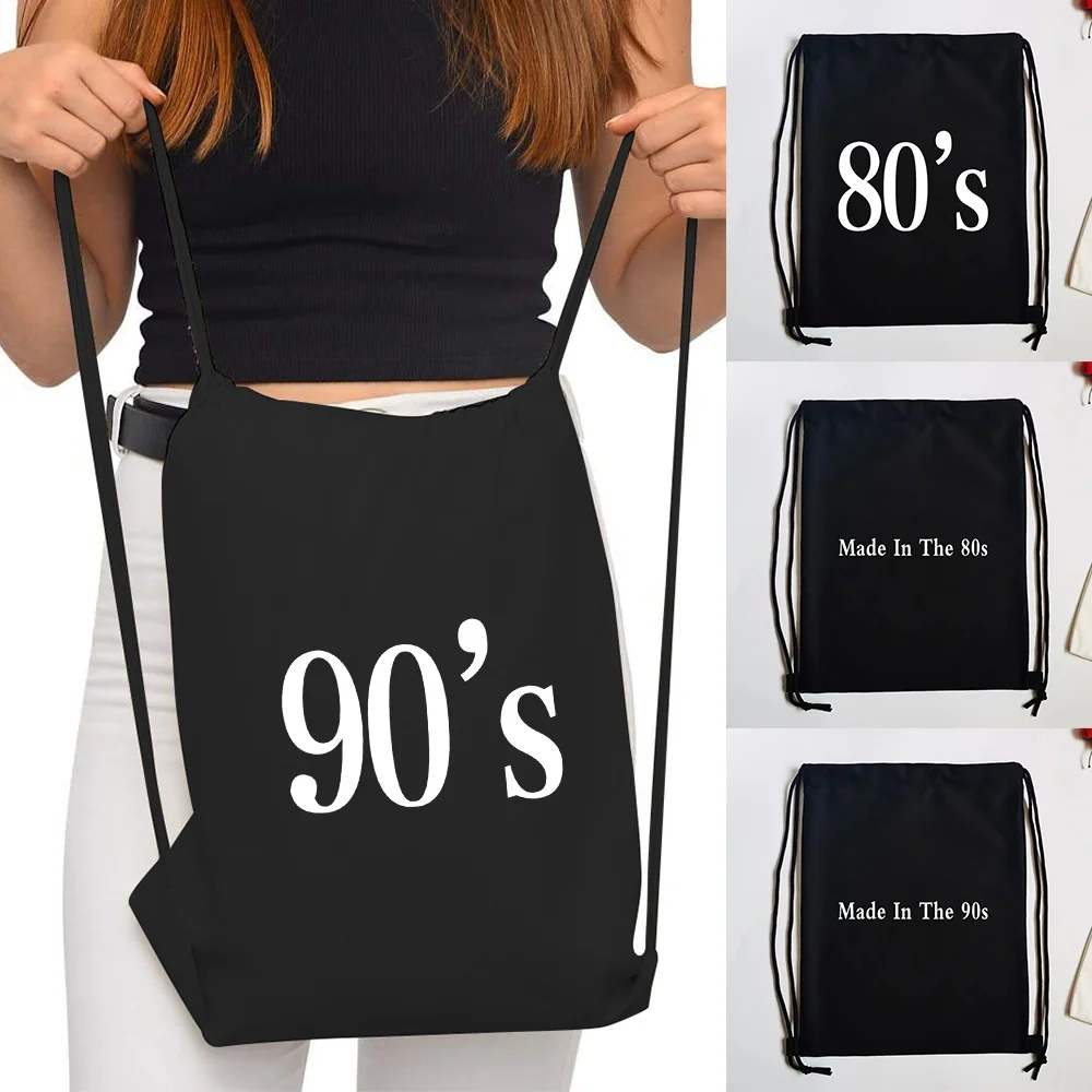 Fashion Canvas Drawstring Daypack Years Print Sport Bag Gym Shopping Backpack Storage Carry Bag