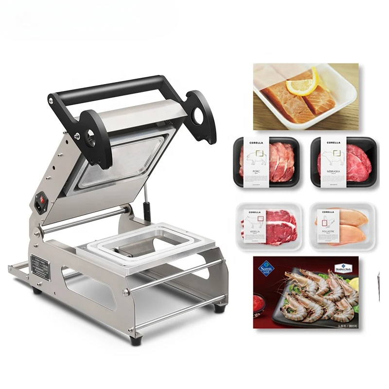 Manual Tray Sealer economic meal with rice fish meat vegetable fast food shop pet pp box packing machine with film