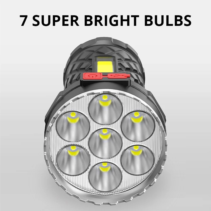 Super Bright Flashlight Ultra Powerful LED Torch Light Rechargeable 7COB Side Light 4 Modes Outdoor Adventure Flashlight
