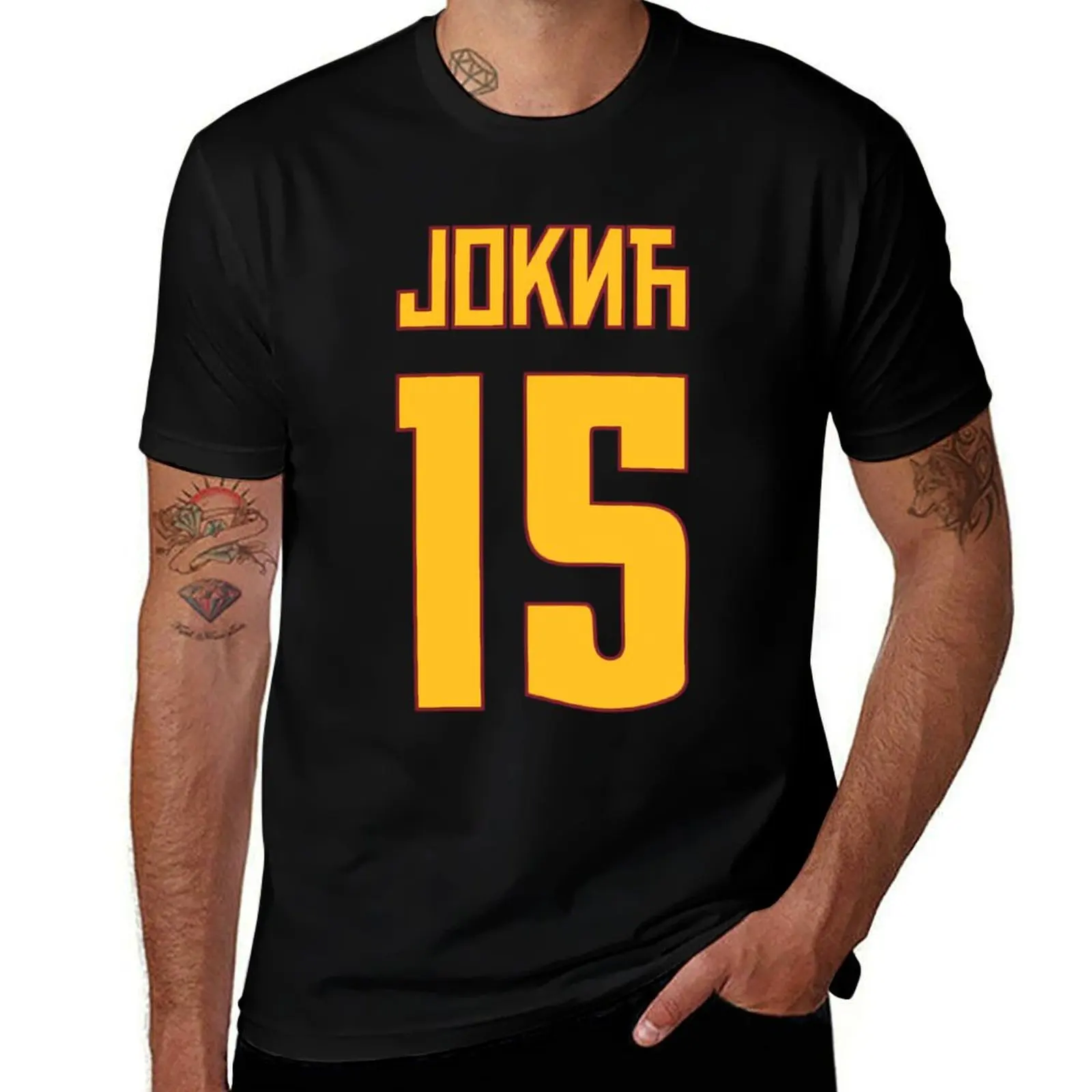 Nikola Jokic Denver 15 serbian cyrillic yellow \t T-Shirt Sports Casual Short Sleeve Cotton Tee T-Shirt