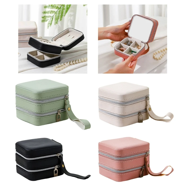 Unique PU Leather Jewelry Box for Travel PU Leather Miniature Jewelry Case Portable Travel Organizers for Small Trinkets