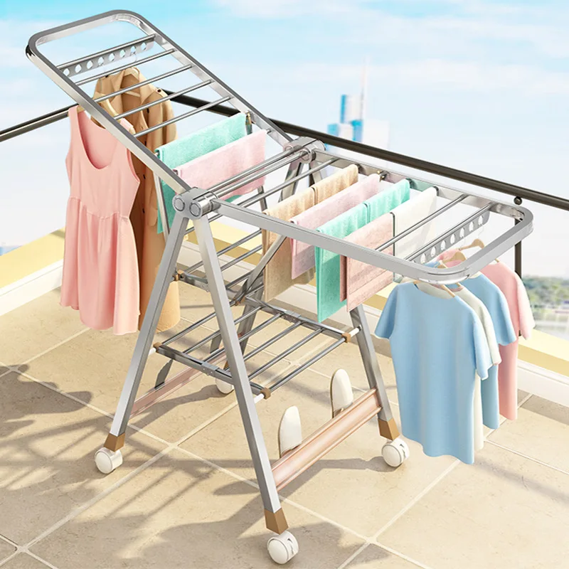

AOLIVIYA Stainless Steel Clothes Rack Floor-standing Foldable Indoor Balcony Clotheshorse Household Baby Clothes Rack for Drying