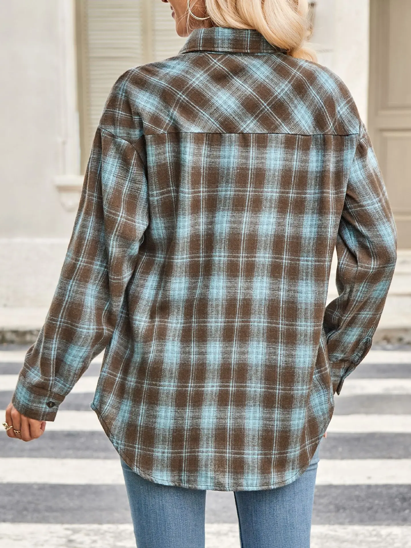 2025 New Women's Shirt Contrasted Color Plaid In Autumn Winter Casual Daily Loose Fashion Chemises Long Sleeve Collar Hemden