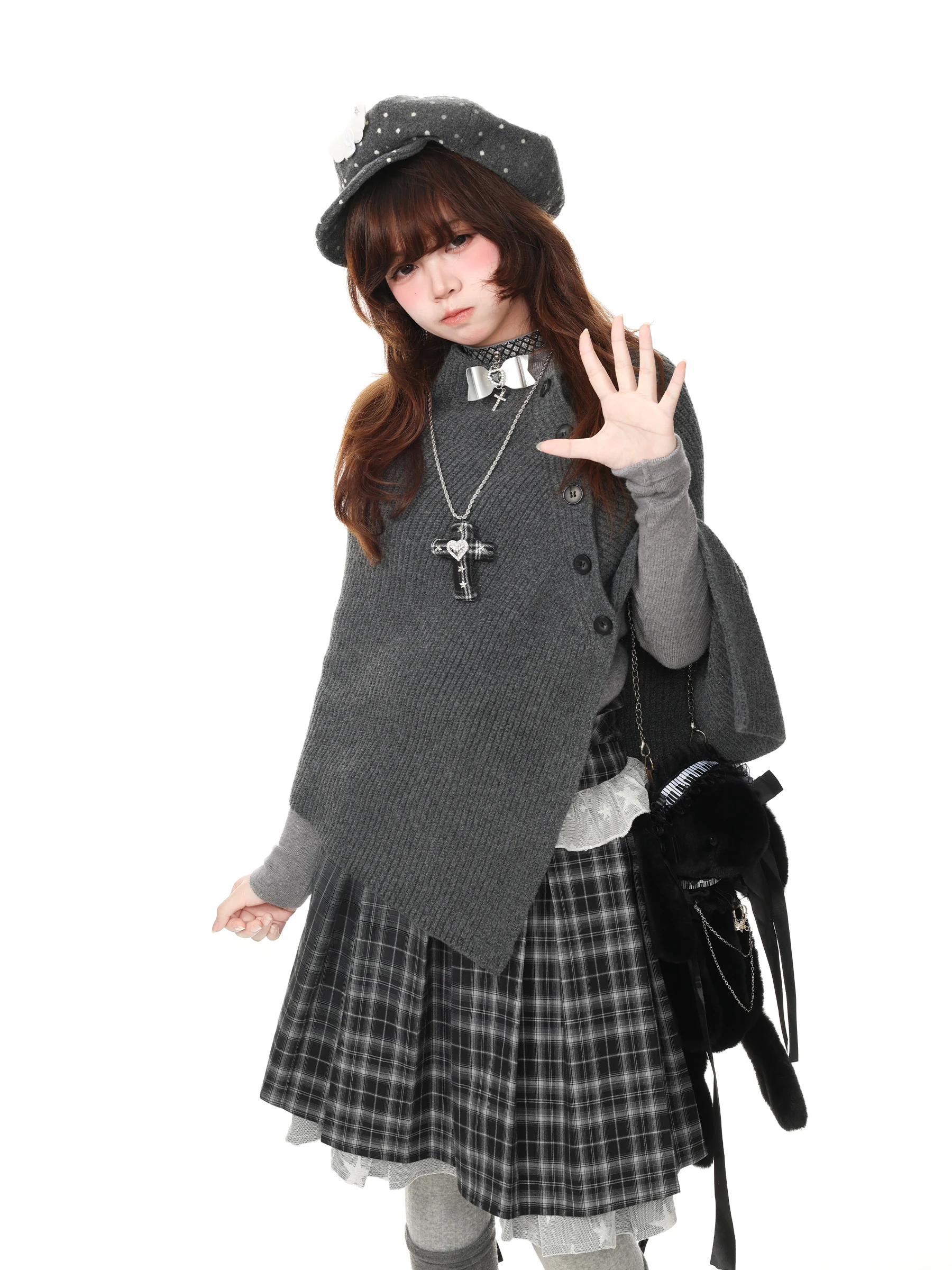Blue Ghost Park Languid Park Women's Autumn Set Polka Dot Base Shirt Coat Cardigan Two-Piece Suit Casual Style Regular Fit