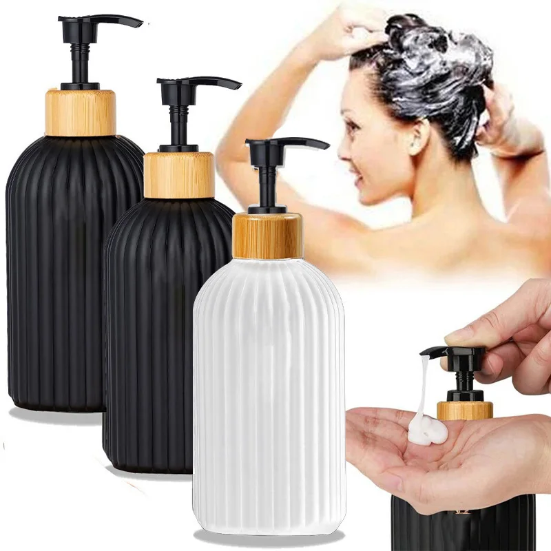 1/2 PCS 500ml Soap Dispenser with Bamboo Pump Refillable Shampoo Empty Bottle Kitchen Bathroom Hands Body Wash Lotion Container