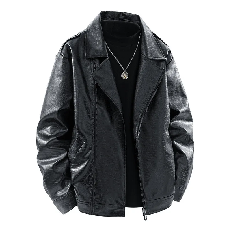 

2025 Autumn Trendy Lapel Leather Jacket Simple Fashionable Casual Coat 2025 New Style for Men