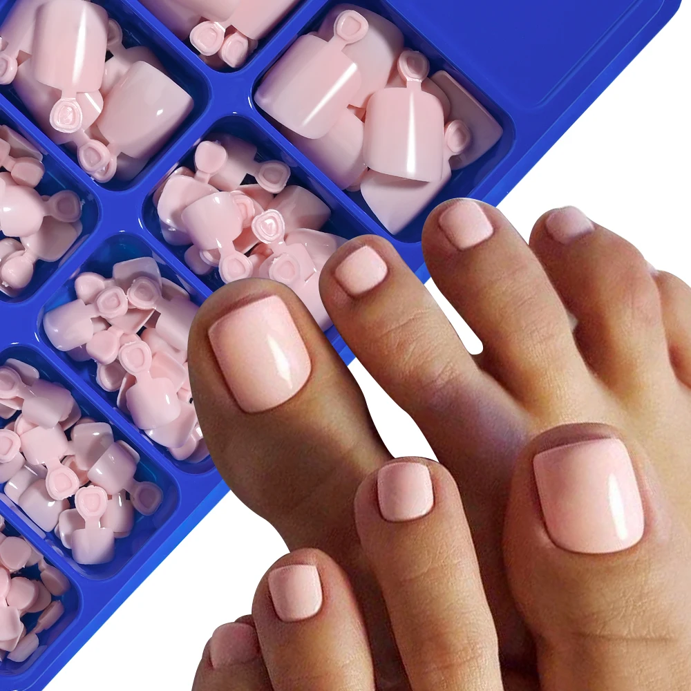 100Pcs/Box Nude Press On Toenails Square Full Cover Short False Toenails Pure Color Toe Nail Tips For Women DIY Foot Manicure#%