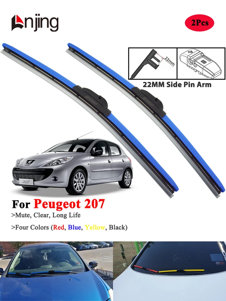 LNJING ブルー フロントガラス ワイパー ブレード プジョー 207 2006-2015用