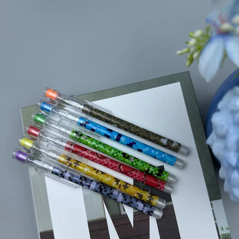 12-teiliges Set Bleistifte mit zufälligen Farben und Pixel-Mustern, Cartoon-Bleistifte, Schülerpreis-Bleistifte, Bleistifte mit Radiergummi, Schreibwarenbedarf, Lern- und Geschenkartikel – Detail 1