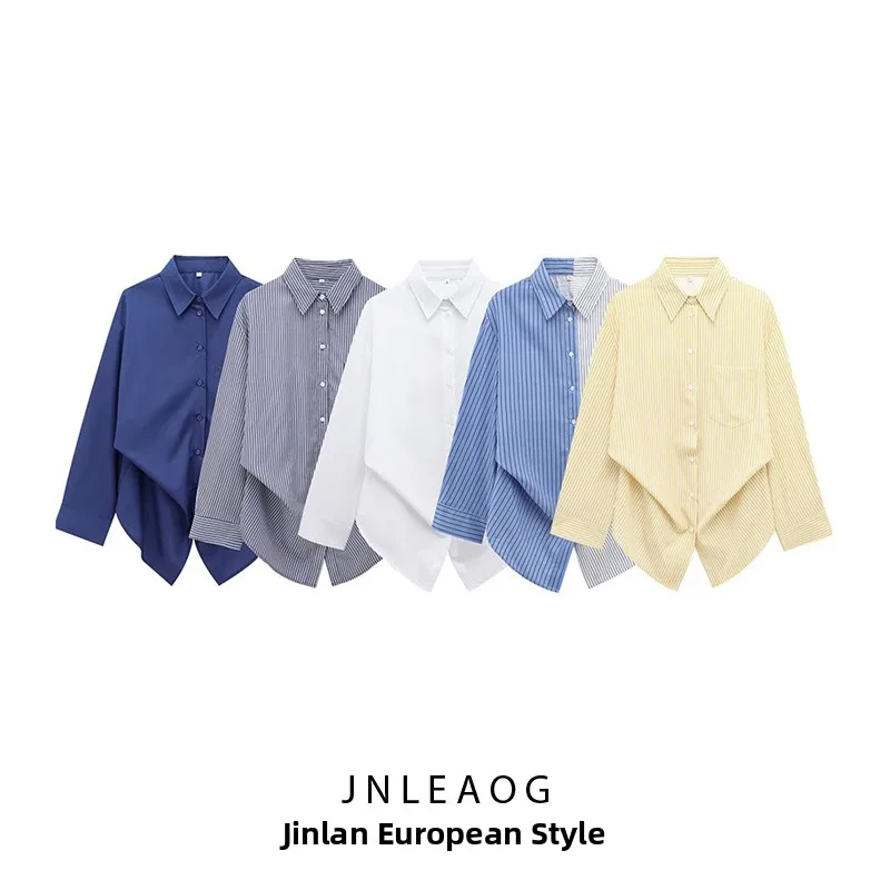 

JNLEAOG Весенняя новинка Faion Повседневная одежда Batwing Sve Striped irt Женская одежда из полиэстера Long Sve Regular Fit Полиэстер irt