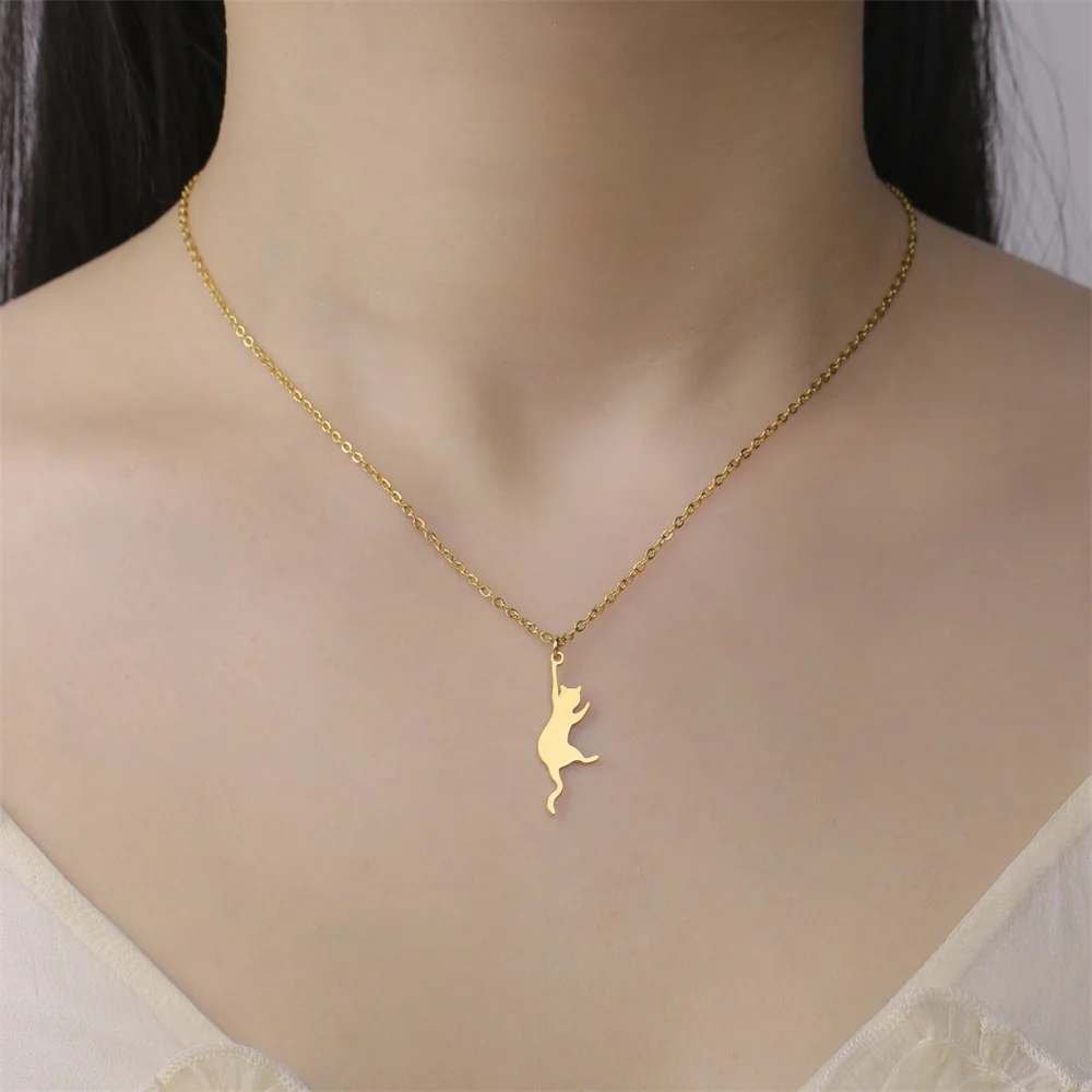 My Shape Katzen-und Fischgräten Anhänger Halsketten für Frauen Mädchen Kätzchen Tiere Charms Halskette Halsreif Edelstahl Schmuck – Detail 8