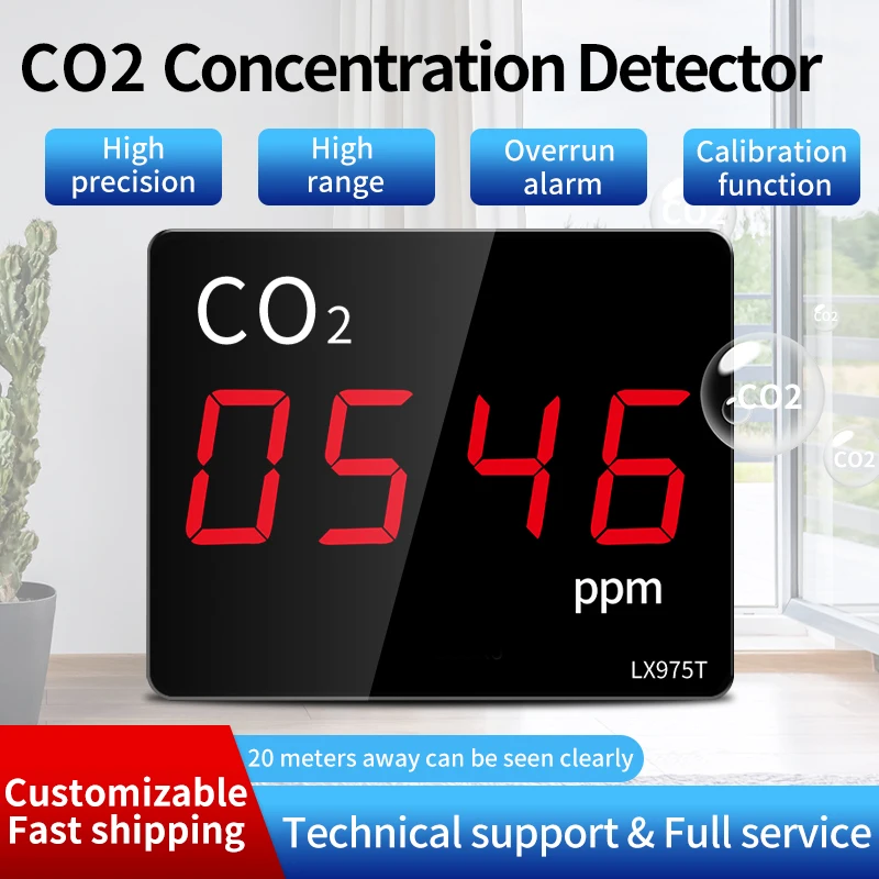 high precision large screen led display co2 concentration detection with alarm air quality monitor