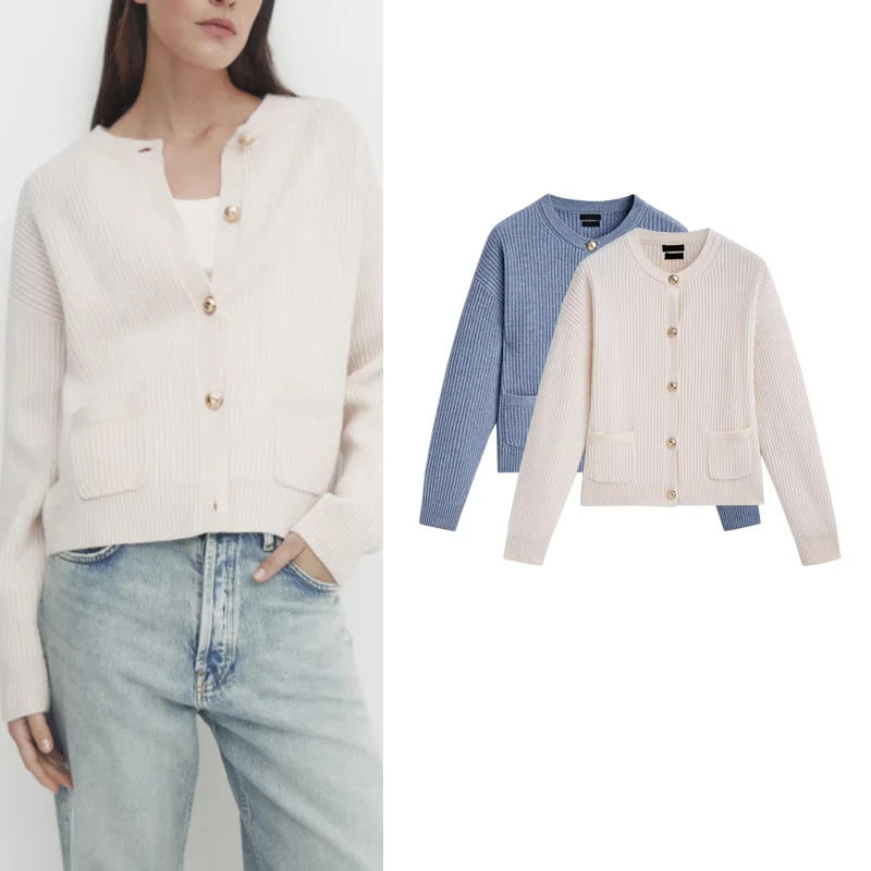 Soft Cozy round Neck Sweater Cardigan Loose Fit Autumn New Arrival Women's Fashion Short Knitted Outerwear Polyester Fiber
