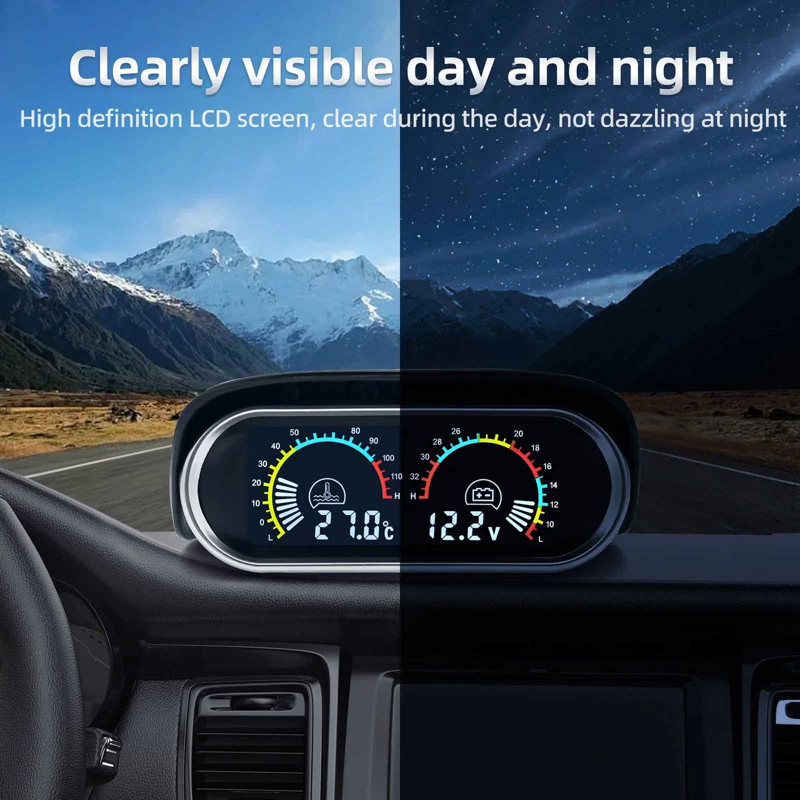 2In 1 Universal Car Horizontal Fuel Gauge & Water Temperature & Voltage 12v Voltmeter Oil Press Digital LCD RPM Tachometer 9~36v view 5