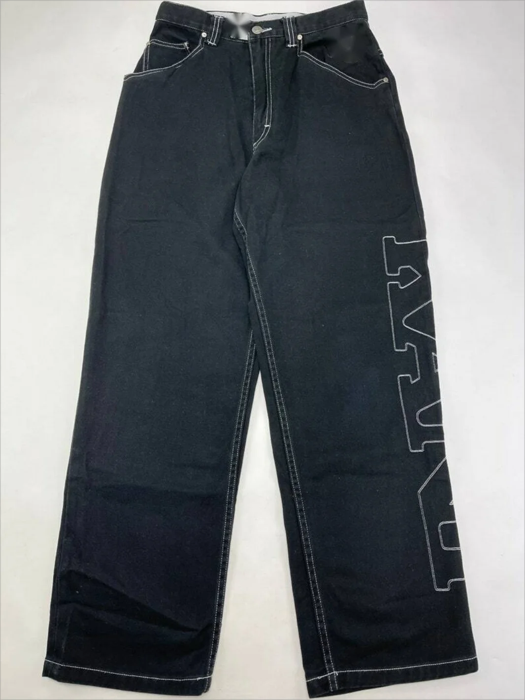 Y2k personality hiphop jeans high street fashion brand design sense loose straight leg wide leg black trousers  high waist traf